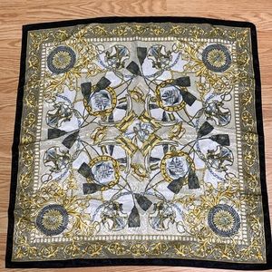 Vintage Nautical Scarf black gold satin ocean sea sailing compass anchor sail